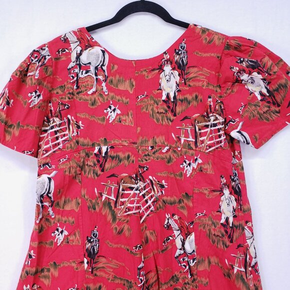 Women's Red Western Fit and Flare Horseback Riding Hunting Print Design Dress - Picture 10 of 11